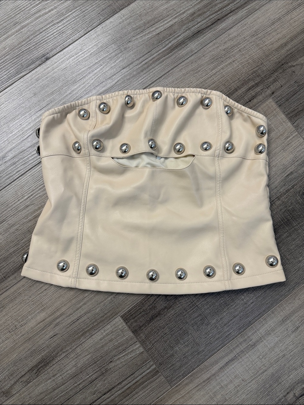 SHEIN Cream Studded Strapless Crop Top
